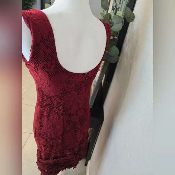Free People Shell Game Embellished Burgundy Lace Dress - Picture 5 of 8